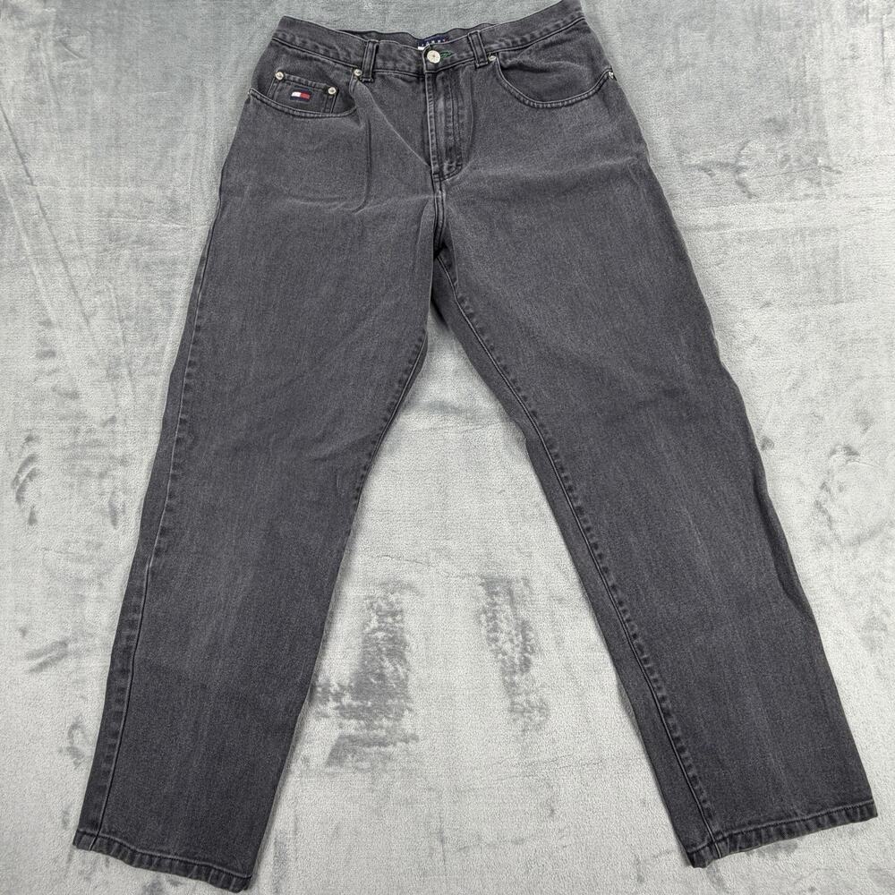 Tommy Hilfiger Jeans Mens 12 Gray Vintage Straight Leg Denim 90s Style USA Flag